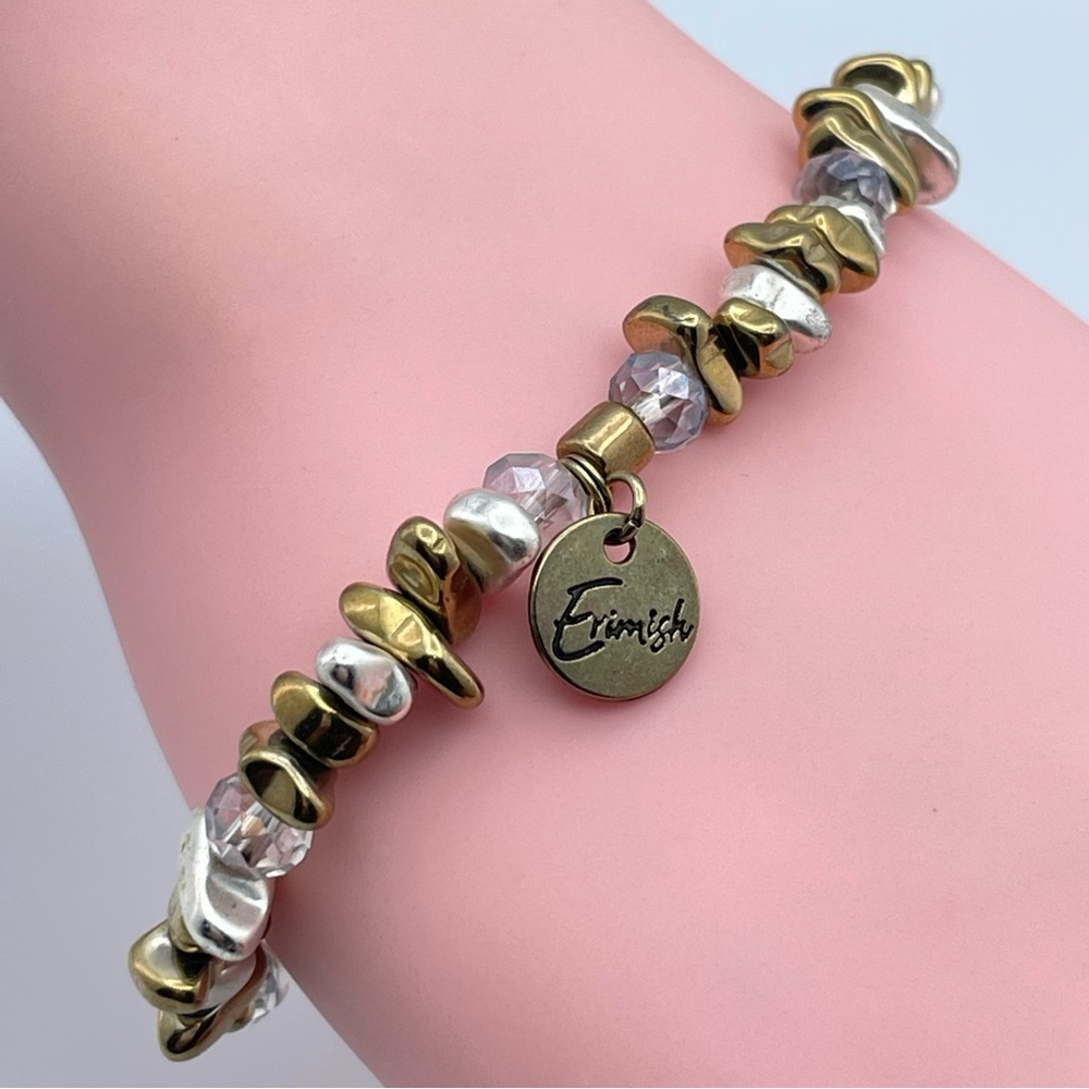 Erimish Gold & Silver Stretch Bracelet with Crystal Accents